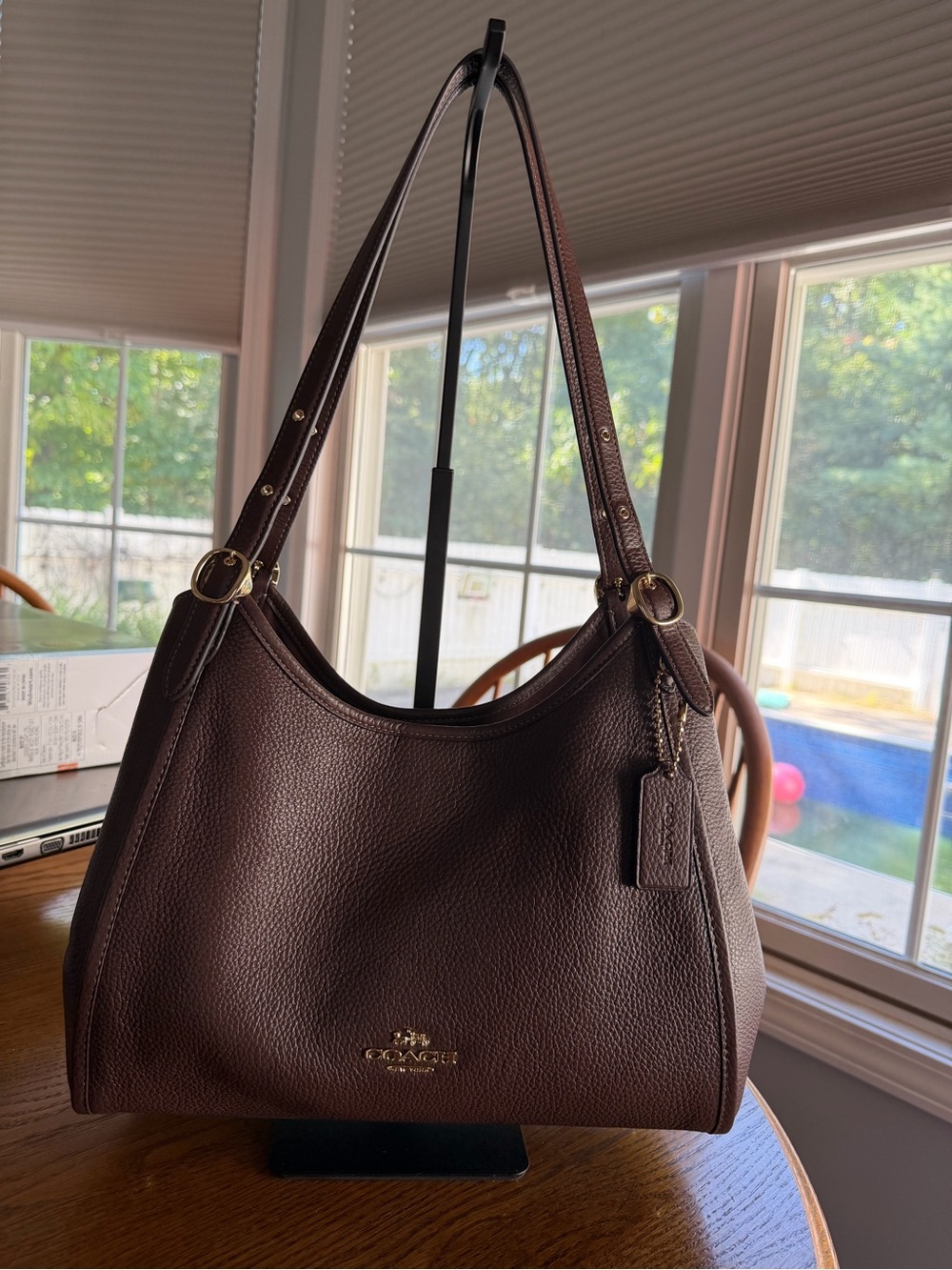 Coach Pebbled Leather Shoulder Bag in Chocolate Brown